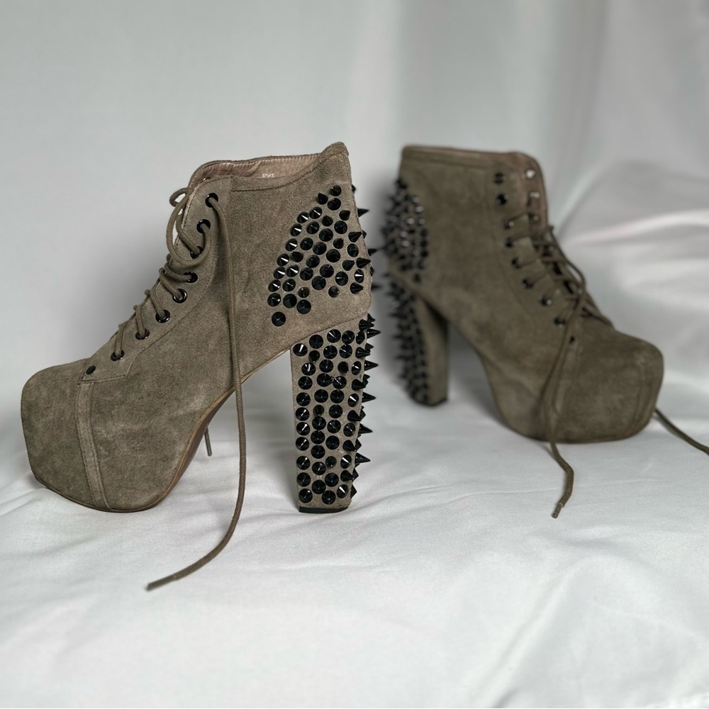 Jeffrey Campbell Taupe Suede Platform Spike Heel Booties - Picture 5 of 16
